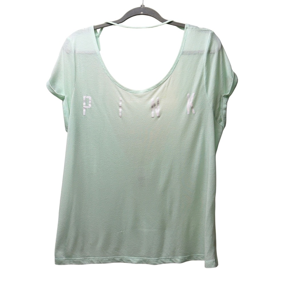 PINK Mint Green Open Back Logo Tee Victoria's Secret Size Medium